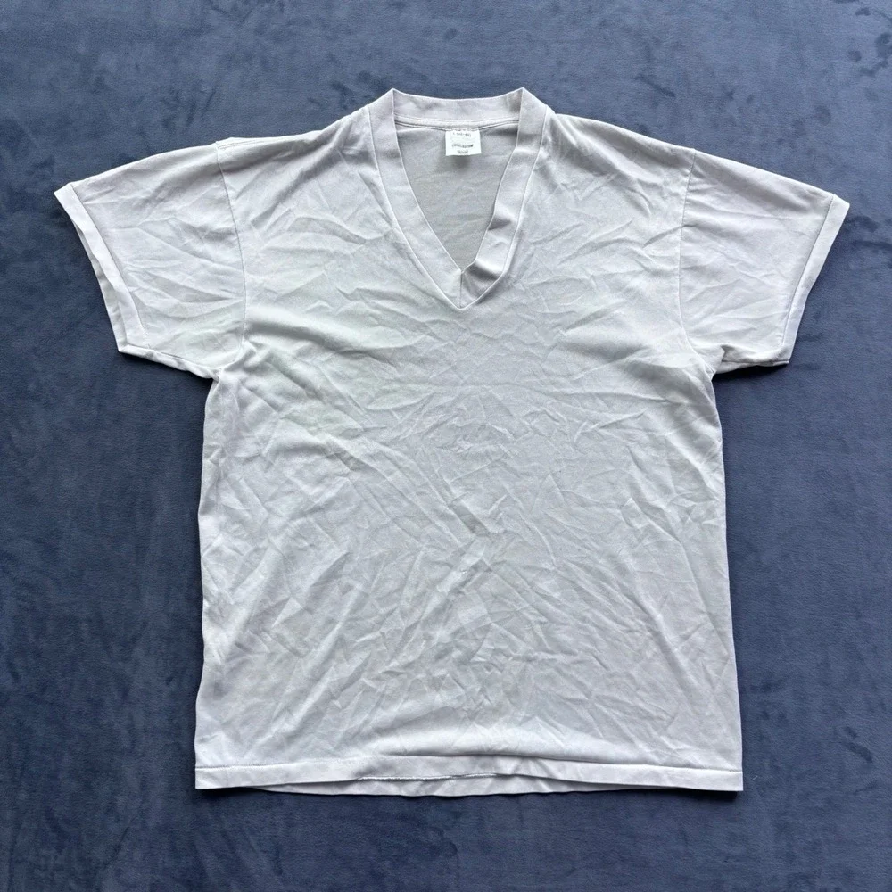 Vintage Sears Golden Comfort V Neck T Shirt Mens Large White Sanfor-Knit